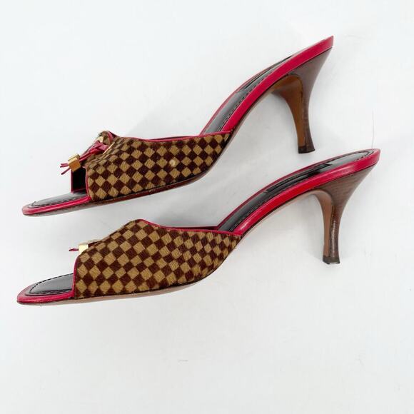Louis Vuitton Vintage Tricolor Damier Calf Hair Bow Slide Sandals Mule EU 39.5 - Picture 5 of 14